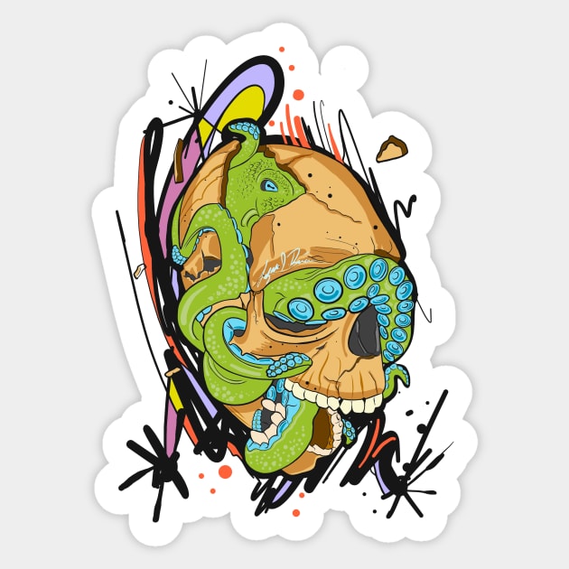 Skull with Octopus Sticker by Lazrartist